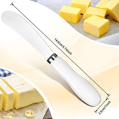 Patelai 4 Pcs Butter Spreader Knives, Stainless Steel Butter Knife with White Porcelain Handles Multipurpose Cheese Spreader for Kitchen Use for Soft Cheese, Jam, Charcuterie, Pastry, 5.74 Inch