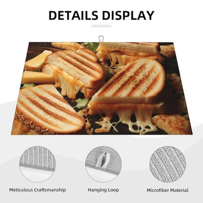 Cheese Sandwiches Dish Drying Mats For Kitchen Counter Absorbent Microfiber Drying Pad Reversible Washable Dish Drainer Rack Mat 18"X24" Easy Clean For Home Kitchen Decor,Dining Room,Office