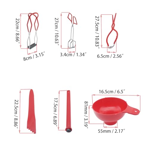 Canning Supplies Set - Canning Jar Lifter Long Handle Tongs Jar Wrench Magnetic Lid Lifter Bubble Popper Wide Mouth Funnel Kitchen Canning Kit Tool Set for Beginners(6 Pcs Red)