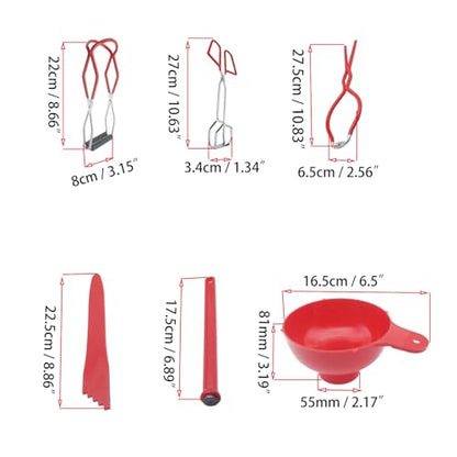 Canning Supplies Set - Canning Jar Lifter Long Handle Tongs Jar Wrench Magnetic Lid Lifter Bubble Popper Wide Mouth Funnel Kitchen Canning Kit Tool Set for Beginners(6 Pcs Red)