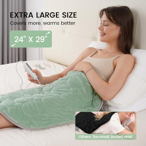 immtree Weighted Heating Pad for Period Cramps, 29" x 24" Extra Large Electric Heated Pads 5 lbs, Back Shoulder Knee Abdomen Pain Relief, Soft Warm Heavy Lap Blanket, Grey Green - color: Sage Green, size: 29"x24" 5 Pound
