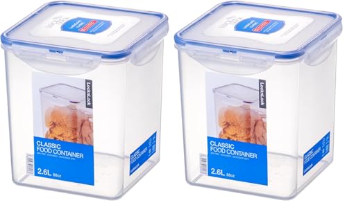 LOCK & LOCK Easy Essentials Plastic Food lids/Pantry Storage/Airtight containers, BPA Free, Square-11 Cup-for Sugar, Clear (Pack of 2) - size: Square - 88 Ounce (Pack of 2), style: 11 Cup