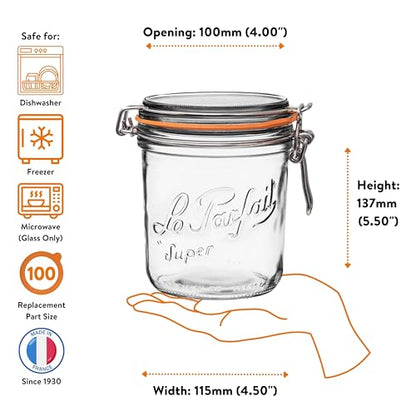 Le Parfait Super Terrine 750mL (24oz) Zero Waste Eco-Friendly Glass Canning Jar, Airtight Rubber Seal & Wire Bail Lid, BPA-Free, Water Bath Safe for Food Storage & Preserving, Made in France - color: 750ml (Single)