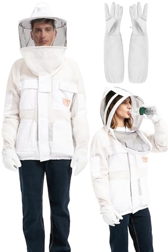 Sting Proof Bee & Beekeeping Jacket, 3-Layer Vented 2 Veils & Gloves,M | Ultra-Breeze Ventilated Beekeeper Jacket for Men & Women, Dual Veils, Beginner to Pro, All-Day Comfort, Backyard Apiary - size: M