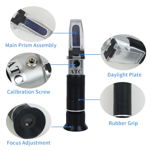 Alcohol Refractometer with ATC,Range 0-80% v/v. Alcohol Content Measurement Tool Tester for Alcohol Liquor Production, Ethanol with Water Winemaker