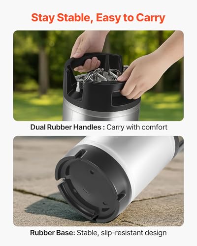 VEVOR Corny Keg, 2.5 Gallon Ball Lock Keg, SUS304 Cold Brew Kegs with Dual Rubber Handles & Heavy-Duty Rubber Bottom, Brewing Equipment for Home Brewing Party, 2 PCS - size: 2.5 Gal*2 - Corny Keg