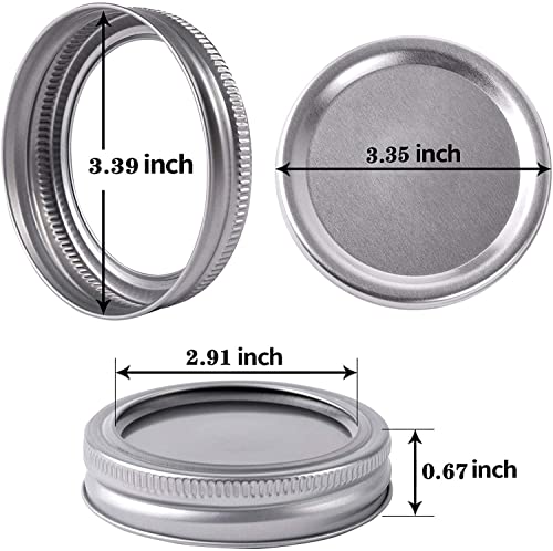 Wide Mouth Canning Lids and Rings Set of 12, Reusable Stainless Steel Mason Jar Lids with Bands for Food Storage, Preserving, Pickling and Fermentation(8.7cm,Silver) - size: 8.7cm