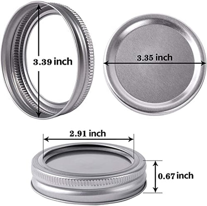Wide Mouth Canning Lids and Rings Set of 12, Reusable Stainless Steel Mason Jar Lids with Bands for Food Storage, Preserving, Pickling and Fermentation(8.7cm,Silver) - size: 8.7cm
