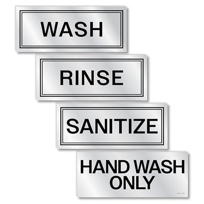 Metallic Wash Rinse Sanitize Sink Labels for 3 Compartment Sinks, Made in USA, 5.5x2.25 Handwash Only Sign Wash Rinse Sanitize Sink Stickers, Commercial Kitchen Labels Restaurant Bussing Station Sign