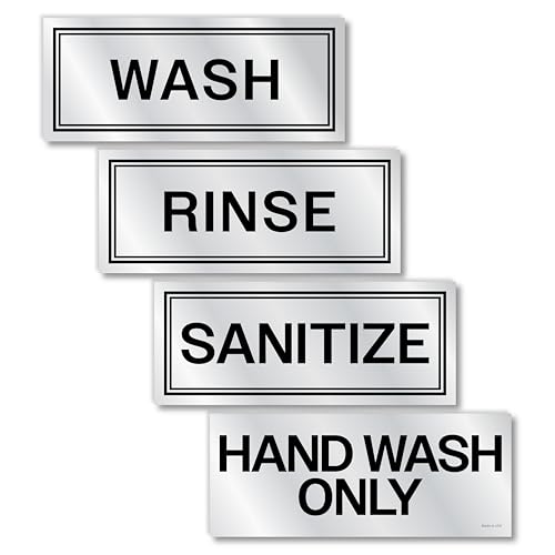 Metallic Wash Rinse Sanitize Sink Labels for 3 Compartment Sinks, Made in USA, 5.5x2.25 Handwash Only Sign Wash Rinse Sanitize Sink Stickers, Commercial Kitchen Labels Restaurant Bussing Station Sign