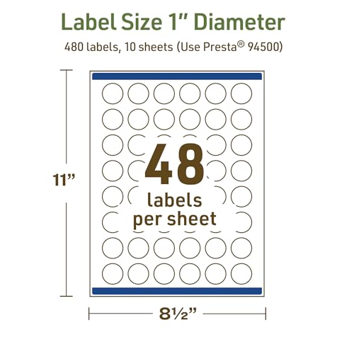 Avery Dissolvable Round Labels, Sure Feed Technology, 1" Diameter, Matte White, Print-to-The-Edge, Laser/Inkjet Printable, 480 Labels Total - style: 480 labels