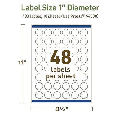 Avery Dissolvable Round Labels, Sure Feed Technology, 1" Diameter, Matte White, Print-to-The-Edge, Laser/Inkjet Printable, 480 Labels Total - style: 480 labels