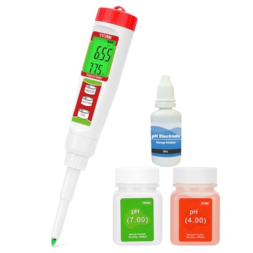 Digital Food pH Meter YINMIK pH Meter Food Fermentation with Calibration Solution Kit pH Test Strips for Food Spear Tip pH Meter Probe for Dough Sushi Rice Fermenting Sausage Meat Soap Cheese … - color: Green Food pH Meter