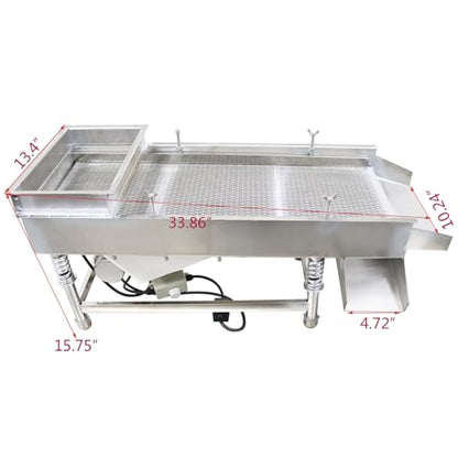 110V Linear Vibrating Sieve,Stainless Steel Linear Vibratory Screener with Dual Outlets & 0.08”x0.79” Slotted Screen,for High-Efficiency Screening of Grains,Plastics,Sand,Gravel,80W