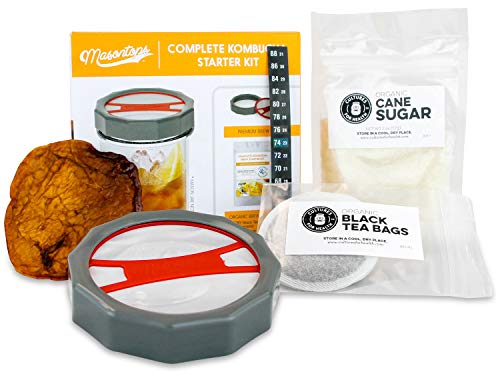 Masontops Complete Kombucha Starter Kit - Includes Organic Scoby, Thermometer, Activating Sugar & Kombucha Brewing Lid - size: Kombucha Starter Kit
