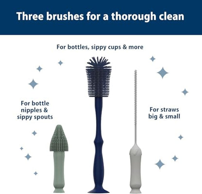 Dr. Brown's Silicone Cleaning Brush Set with Bottle, Spout, and Straw Brush, 3-Pack + Soft Touch No Scratch Baby Bottle Cleaning Brush, Blue - color: Silicone Brush Set + Soft Touch, Blue, size: Compact