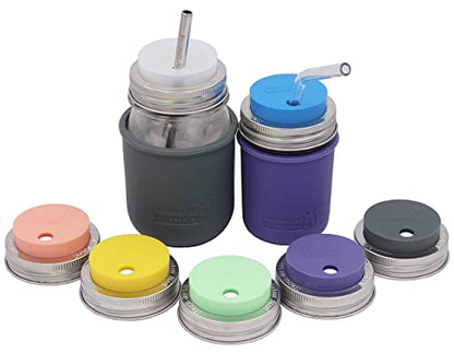 Frost Silicone Straw Hole Tumbler and Fermentation Lids with Stainless Steel Bands by Mason Jar Lifestyle (2 Pack, Regular Mouth) - color: Frost, size: Regular Mouth