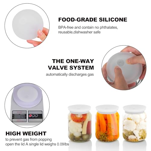 Fermentation Lids Silicone Waterless Airlock Fermenting Lids for Regular Mason Jars For Making Pickled and Fermented Probiotic Foods 3 Pack (Jars Not Included) (White) - color: White