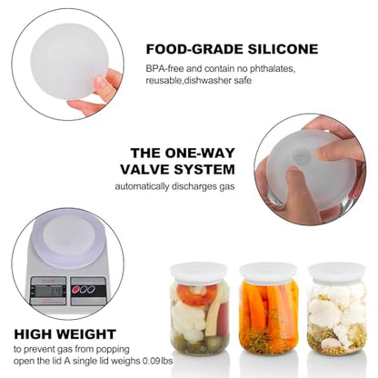 Fermentation Lids Silicone Waterless Airlock Fermenting Lids for Regular Mason Jars For Making Pickled and Fermented Probiotic Foods 3 Pack (Jars Not Included) (White) - color: White