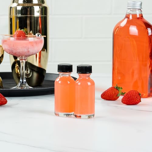 Restaurantware Vetri 1 Ounce Boston Glass Bottles, 48 Sample Bottles With Black Phenolic Caps - Dishwashable, Round, Clear Glass Bottle, For Potion, Juice, Ginger Shots, Whiskey, Liquids - color: Clear, size: 1 oz