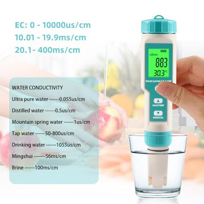 pH Meter for Water 7 in 1 PH/TDS/EC/Salt/S.G/ORP/Temp Meter,pH Tester Digital Backlit Waterproof LCD,TDS Meter EC Meter PPM Meter Suitable for Pools, Drinking Water, Aquariums, Hydroponic Cooking. - size: 7-1