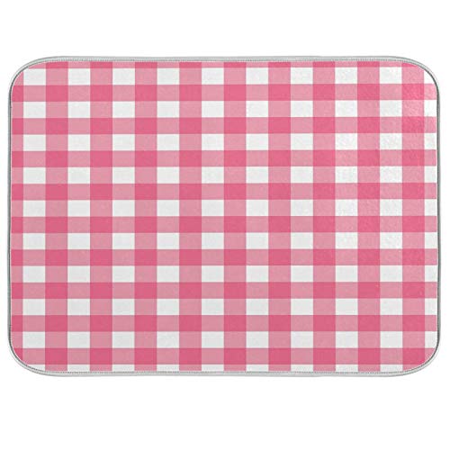 Microfiber Dish Drying Mat, Buffalo Check Plaid Absorbent Dish Drying Rack Pads Kitchen Counter Mat 16Inch X 18Inch Pink White Tartan Pattern Checkered Heat Resistant Sink Mat Dish Draining Mat - color: Plaid, size: 16x18in
