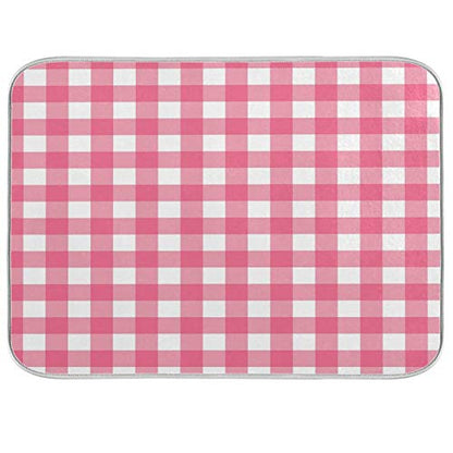Microfiber Dish Drying Mat, Buffalo Check Plaid Absorbent Dish Drying Rack Pads Kitchen Counter Mat 18Inch X 24Inch Pink White Tartan Pattern Checkered Heat Resistant Sink Mat Dish Draining Mat - color: Plaid, size: 18x24in
