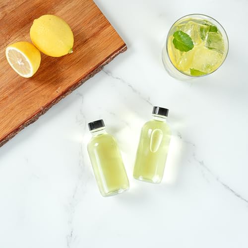Restaurantware Vetri 4 Ounce Boston Glass Bottles, 24 Sample Bottles With Black Phenolic Caps - Dishwashable, Round, Clear Glass Bottle, For Potion, Juice, Ginger Shots, Whiskey, Liquids - color: Clear, size: 4 oz