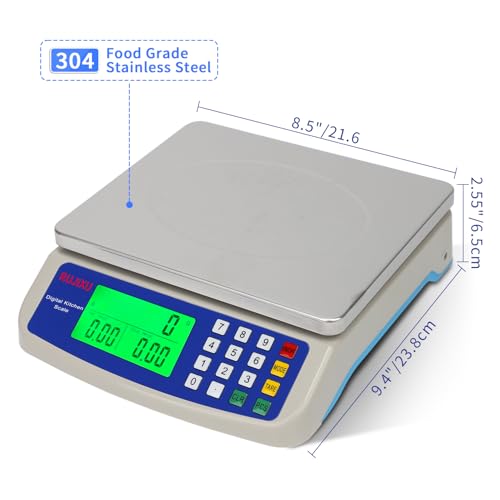 Large Digital Kitchen Scale 30KG Commercial Food Scale 66LB for Baking Bread Meat Stainless Steel Price Computing Scale LCD Display,Prep Counting Scale for Parts and Coins Adapter Included - color: GREY 30KG