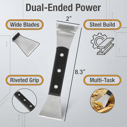 Uncapping Tool, Silver Double-Ended Hive Chisel with Wide Blades, Stainless Steel Scraper for Wax and Propolis Cleaning on Frames, Textured Handle, 1 Piece