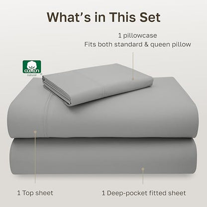 California Design Den Twin Sheet Set - 100% Cotton, Luxury 600 Thread Count Deep Pocket Twin Sheets, Soft Durable Bedding with Sateen Weave - Light Grey - color: 09 - Light Grey, size: Twin