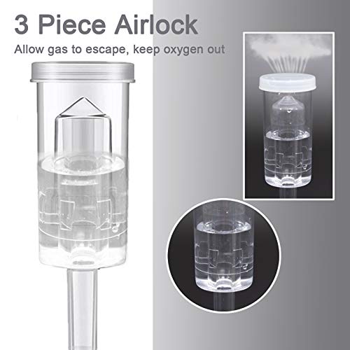 3-Piece Airlock Fermentation Beer Wine Brewing Air Locks 3Pack with Silicone Grommets for Sauerkraut Kimchi Kombucha, transparency 3