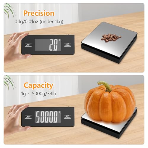 Kitchen Scale with Detachable Display Wireless Stainless Steel Digital Food Scale, 11lb/5kg, 1g Precision, Backlit LCD, Tare Function for Baking, Coffee Brewing & Cooking, Metallic/Black - color: Stainless Steel