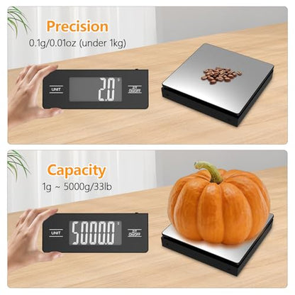 Kitchen Scale with Detachable Display Wireless Stainless Steel Digital Food Scale, 11lb/5kg, 1g Precision, Backlit LCD, Tare Function for Baking, Coffee Brewing & Cooking, Metallic/Black - color: Stainless Steel