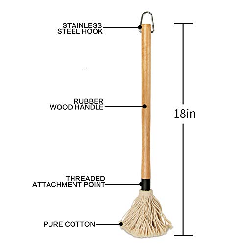 YFWOOD 18 Inch BBQ Mop Sauce Brushes Basting Brush Evenly Sauce Mop | Grill Basting Mop Wooden Long Handle BBQ Mop with 4 Extra Replacement Heads for BBQ Grilling Smoking Steak - color: BBQ Mop Brush