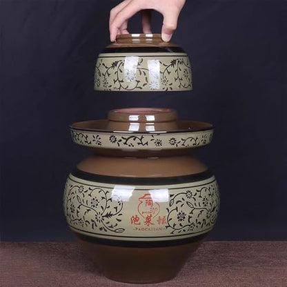 Traditional Chinese Ceramic Fermentation Crock With Lid, Stoneware Sauerkraut Pickling Jar, 1 Pcs(4L) - size: 4L