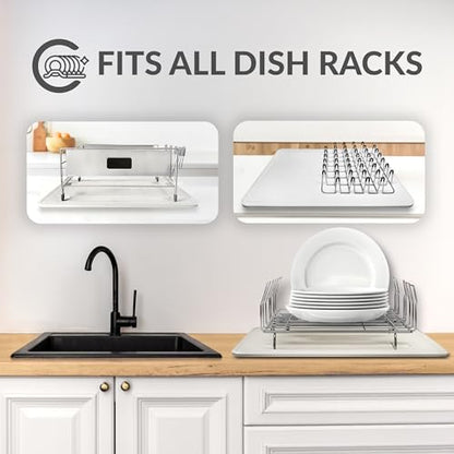 Momo Lifestyle DryPad® Large Stone Dish Drying Mat 19.7″ × 15.7″ Misty Gray — Ultra-Absorbent Diatomaceous-Earth Kitchen Counter & Dish-Rack Mat, Zero Rust, Premium Home Innovation