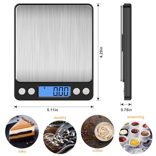 Diyife Digital Kitchen Scale 500g/0.01g, High Precision Cooking Food Scale, Mini Gram Scale with LCD Display, 2 Trays, 6 Units, Auto Off, Tare Function, Christmas Gift (Batteries Included) (Black) - color: Black