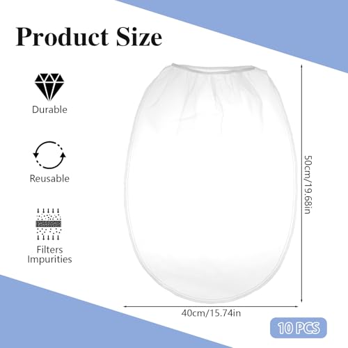 10 PCS Paint Strainer Bags 5 Gallon, Paint Filter Bag White Fine Mesh Strainer Bags, Elastic Top Opening Mesh Bag for Gardening, Paint