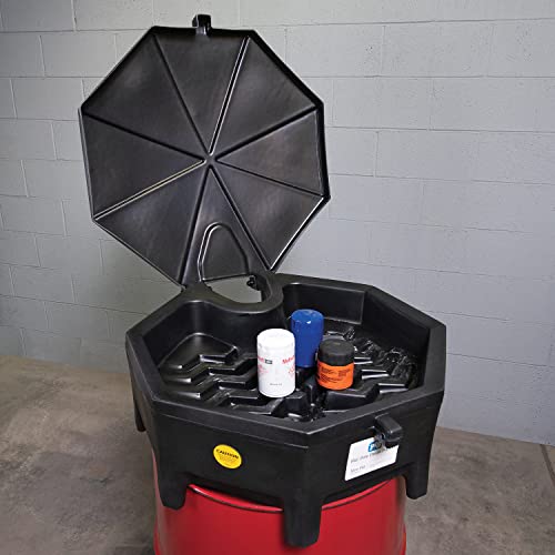 PIG Drum Funnel | Universal Poly Drum Funnel with Hinged Lid | for 55 gal. Plastic or Steel Tight-Head Drums | Black | DRM672-BK - color: Black