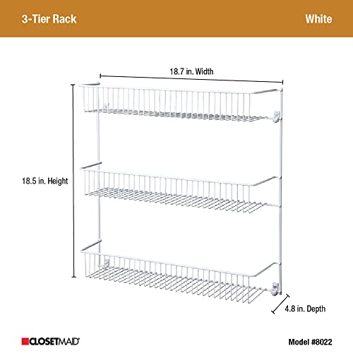 ClosetMaid 3-Tier Hanging Wall Mounted Metal Rack for Spices, Shelf Storage, Pantry Organization, Laundry, Kitchen, Bathroom, White, 8022 - size: 18-Inch Wide, style: 3-Tier