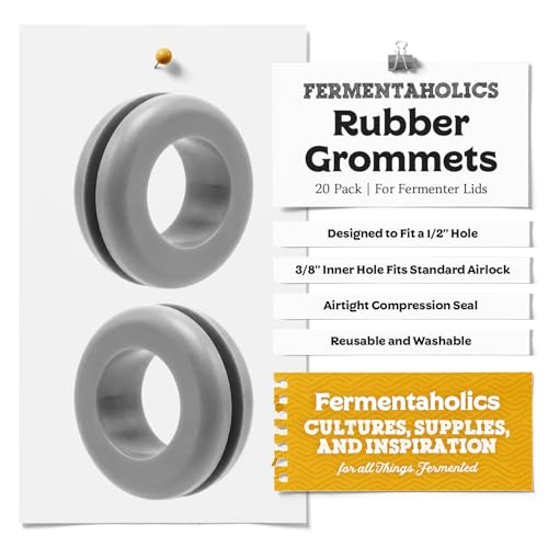 Fermentaholics Airlock Fermentation Replacement Grommets for Fermenter Lid – 20 Pack Grommet Fits 1/2 Inch Hole, For Standard 3/8 in Airlocks, Beer, Wine, Cider, Mead, Fermented Foods (Gray) - color: Gray