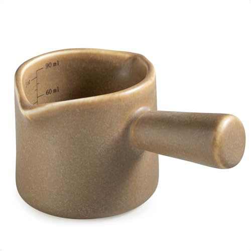 Espresso Measuring Cup, Ceramic Espresso Cup with Handle, Expresso Shots Cups Double Spouts Milk Cup, Espresso Accessories, 3 Oz/ 90 Ml, Brown - color: Brown