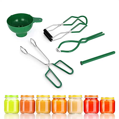 5PCS Canning Supplies Canning Kit, Canning Essentials Set Include Tongs, Wide Mouth Funnel, Jar Lifter, Jar Wrench, Magnetic Lid Lifter, Stainless Steel Anti-Scald Clip Suit (Green) - color: Green