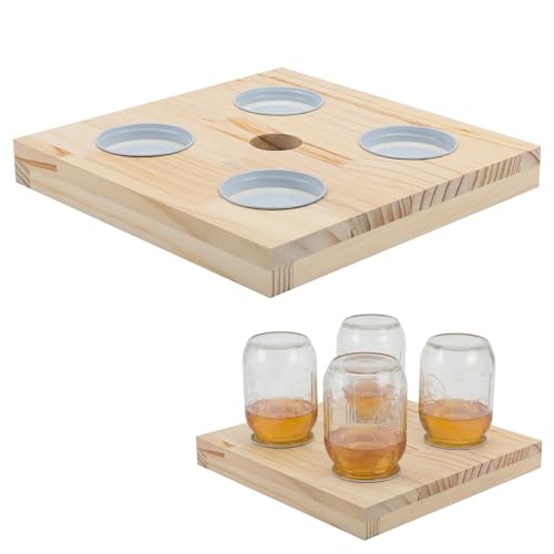 Rtteri 1 Pcs Bee Feeders for Hives with 4 Lids Wooden Honey Mason Jar Beehive Entrance Feeder for Beekeeping Bee Drinking Tools with Lids Drilled Feeding Sugar Syrup or Water (Jars Not Provided) - color: 4 Lids