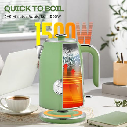 Pukomc Electric Kettle,1.7L Stainless Steel Electric tea kettle with Temperature Gauge, Fast Boiling, Auto Shut - off, BPA - Free, Boil - Dry Protection, (Retro Green) - color: Green