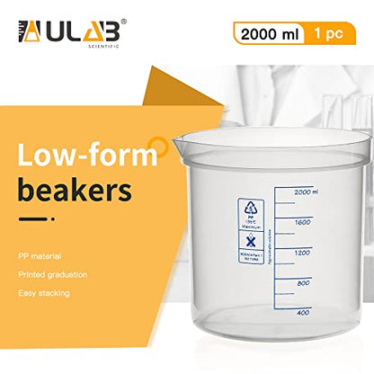 ULAB Scientific Stackable Graduated Plastic Beakers, Vol.2000ml(68oz), with Easy-to-Read Printings in Blue, UBP1017 - style: Vol.2000ml with blue printings