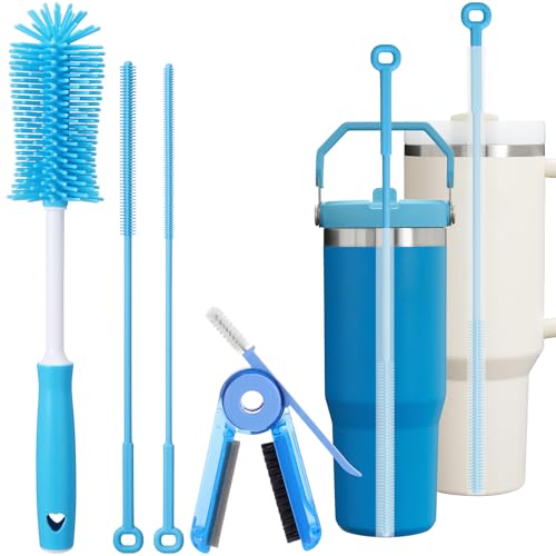 XANGNIER 4 PCS Water Bottle Cleaner Brush Set for Stanley Tumbler 40 oz/30 oz/20 oz Cup,Multifunctional Bottle Brush and Long Silicone Straw Cleaner Brush,Cleaning Kit for Owala/Yeti Cup Accessories - size: 4 pack