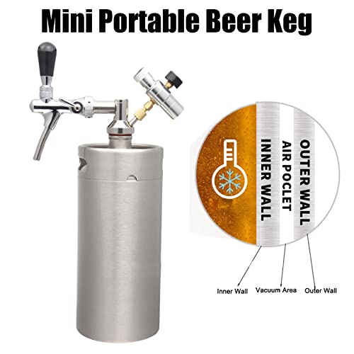 Portable Draft Keg System Stainless Steel Keg Mini Keg Draft System Stainless Steel Portable Mini Keg Dispenser Pressure Regulator Craft Beer Draft Home Brew,3.6L