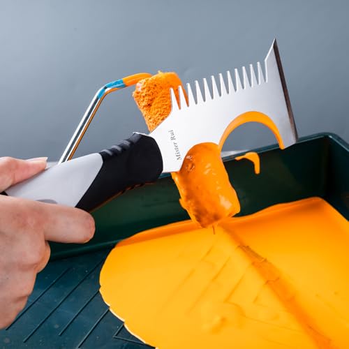 Mister Rui 5 in 1 Paint Brush Comb and Roller Cleaner Tool, Stainless Steel Paint Brush Cleaner with Hammer Base & Anti-Slip Grip, for Professional Painters & DIYers - color: Black+gray